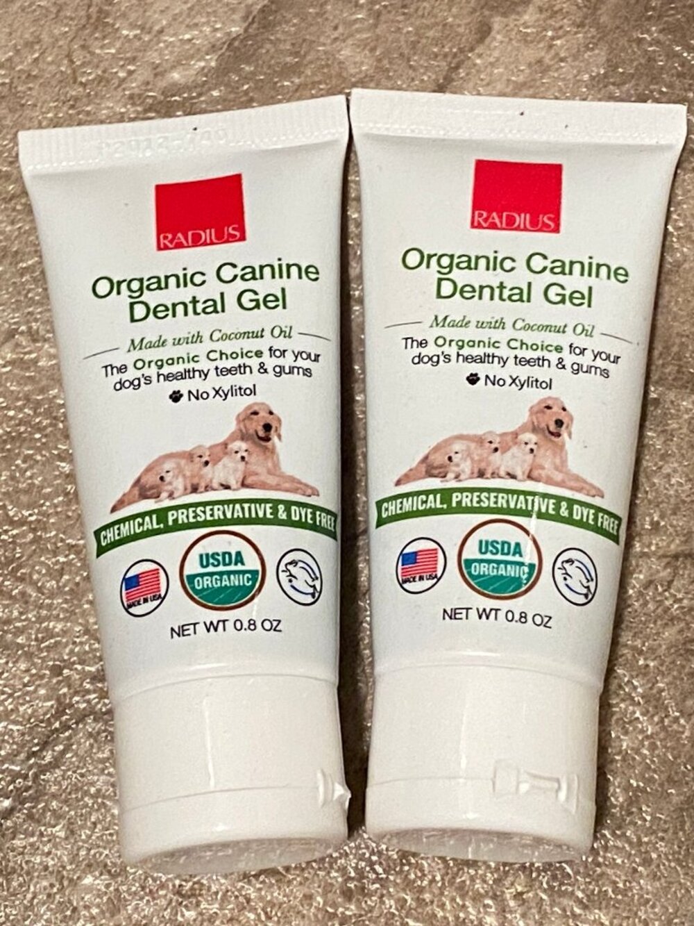 Organic Canine Dog Dental Toothpaste Radius 0.80 oz Each Gel 2x Pack